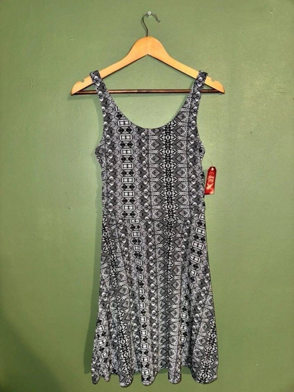 Faded Glory Black White Aztec Tribal Geometric Skater Dress NWT Size S